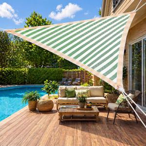 Green Green and White Striped Triangle Sun Shade Sail 10 x 10 x 10 ft Breathable Canopy UV Block Sunshade for Outdoor Patio Garden Yard Deck Pergola Backyard with Ropes