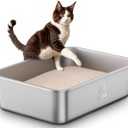Stainless Steel Litter Box with Handle, Large Metal Cat Litter Box with High Sided for Big and Small Cats, Kitty Litter Boxes, Non-Stick, Easy to Clean, Odor-Free, Small Cat Toilet (17.5"L13.6"W5.9"H)