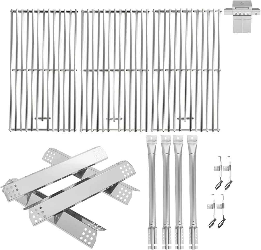 Replacement Kit for Kitchen Aid 720-0745B 740-0780 860-0012 720-0745 720-0745A, 7MM Solid Stainless Steel Cooking Grates, Burners and Heat Plates for Kitchenaid Grill Replacement Parts