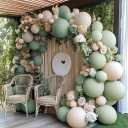 Dusty Green White Sand Balloon Garland - Double Stuffed Light Sage Green White Cream Balloon Arch Kit Latex Olive Beige Balloons for Baby Shower Birthday Woodland Wedding Wild One Party Decor
