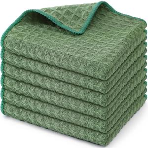 Homaxy Microfiber Waffle Weave Kitchen Dish Cloths, 12 x 12 Inch Ultra Absorbent and Solid Color Dish Towels for Kitchen Fast Drying Dishcloth for Washing Dishes, 6 Pack, Grass Green