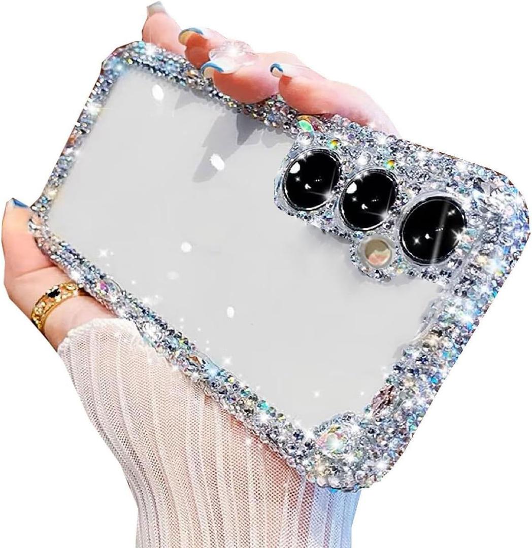 for Samsung Galaxy A16 5G Bing Glitter Case, Women Girly Cute Phone Case Cover with Sparkle Rhinestone Diamond Camera Protection, Crystal Clear Silicone Bumper Cover for Galaxy A16 (Clear)