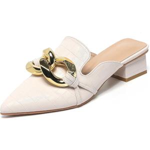 Stratuxx Kaze Women's Chunky Heeled Mules Slip on Closed Pointed Toe Backless Loafers with Metal Chain for Women, Size: 8
