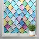 Hianjoo 15.7" X 118" Window Privacy Film, Static Non-Adhesive Blackout Stained Glass Window Film Decorative Windows Sticker, Sun Blocking Windows Covering for Home Heat Control, Anti-UV, Anti-Glare