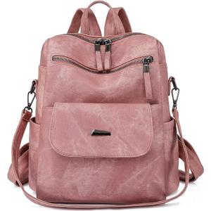 WYFJNX PU Leather Backpack Purse for Women Fashion Multipurpose Design Handbag Ladies Shoulder Bags Travel Backpack Pink, 12“*11“*6“