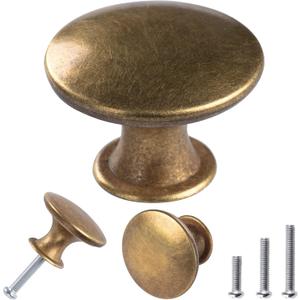 30 Pack Delicate Design Round Antique Brass Kitchen Cabinet Knobs Cupboard Door Knobs 1.18-INCH Yellow Bronze Drawer Handle Pulls Dresser Knobs with 30 Pcs Screws for Bathroom Drawer Door Hardware