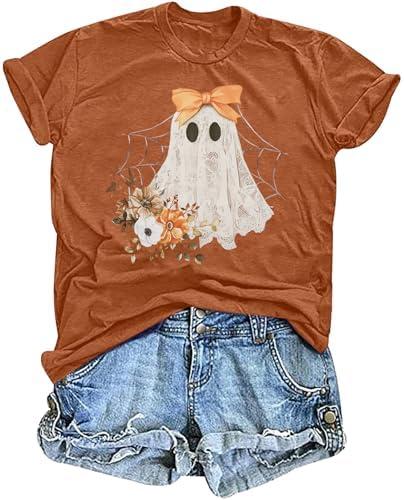 Halloween Shirts for Women Spooky Season T Shirt Cute Ghost Graphic Fall Tee Top Size 2XL