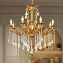 Luxury Copper Crystal Chandelier, 30" Vintage K9 Crystal Pendant Light with 8 Lights, Antique Brass Finish Ceiling Light Fixture with Scrolled Arms for Dining Room Living Room Foyer Villa Hotel