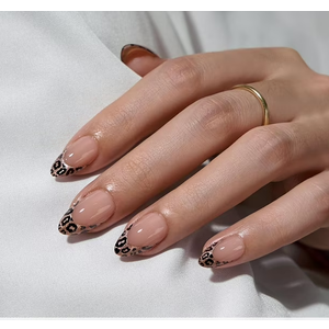 BTArtbox Press On Nails Almond  Espresso Leopard, LampCurable Short French Tip Press On Nails with Glue and Adhesive Tabs for Women, Soft Gel Glue On Nails in 16 Sizes  32 Stick On Nails Kit