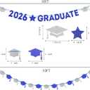 Navy-Blue White-Silver Party-Decoration Graduation Banner - 8pcs Kits Cap Garland Streamers, Paper Tissue Pom Poms Flowers, 2026 Craduate Banner Congratulations Grad Decor Lasting Surprise