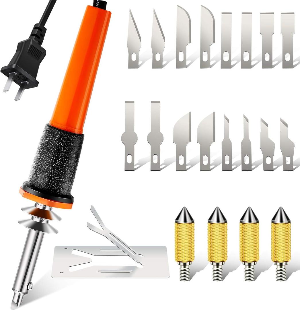 22 Pieces Electric Hot Knife Cutter Tool Kit Include Heated Knife Plastic Cutter With Multipurpose 16 Blades 4 Blade Holders Metal Stand For Soft Thin Plastic Foam Stencils