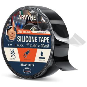 Self-Fusing Silicone Tape 1" x 36' x 20mil Black Rubber Emergency Repair Tape Waterproof, Heat-Resistant, Insulating, Chemical-Resistant, No Residue for Automotive, Electrical & Outdoor Use