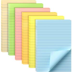 7 x Mr. Pen- Lined Sticky Notes, 4" x 6", 6 Pads, 45 Sheets/Pad, Pastel Color, Sticky Notes with Lines, Ruled Post Stickies, Memo Pads, Self-Stick Note Pad for Office, School, Home, Study & Organization