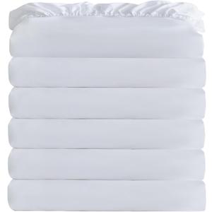 White Bulk Twin Fitted Sheet Only Deep Pocket 6 Pack, Quick Sort Bottom Bed Sheets Color-Coded Label Threads, Soft Brushed Microfiber Hotel Motel Airb&bs Essentials for Hosts, 39"x75"