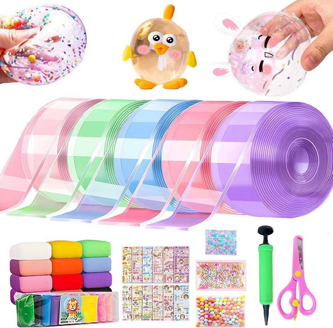 5PCS Nano Tape Bubble Kit for Kids, Nano Bubble Tapes Kit with Glitter, Clay, Cute Stickers and Accessories Tools, Nano Tape Crafts for Kids Teens Girls