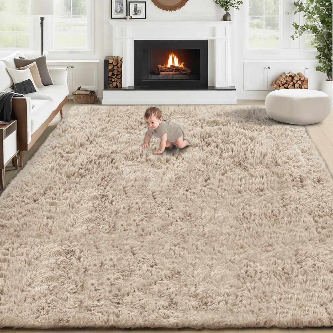 8x10 Area Rugs for Living Room: Fluffy Shag Soft Washable Rug Large Fuzzy Plush Indoor Carpet for Bedroom Nursery Playroom Kids Girls Boys Room (Camel, 8'x10')