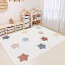 Poowe Large ABC Rug for Kids Room Boy & Girl - Colorful Alphabet Circle Area for Playroom, Nursery, Classroom, Bedroom - Non-Slip, Soft Play Mat for Baby, Neutral Toddler, Children -5Ft x 7Ft