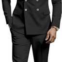 African Suits for Men Double Breasted Slim Fit Jackets and Trousers 2 Piece Set Slim Fit Business Suit (X-Large, Black)