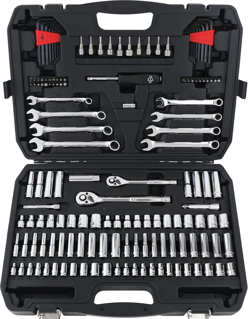 Amazon Basics Mechanic's Socket Tool Set With Case, Metric Sizes, 145-Piece