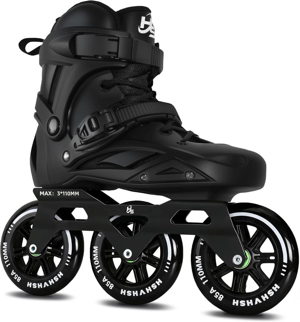 3-Wheel Inline Skates 110mm for Women & Men, High-Speed Performance Roller Skates Blades for Outdoor Fitness, Professional Inline Speed Skates for Female Male, No Brake, Men6.5-7.5/Women7.5-8.5