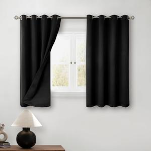 BGment Short 100% Blackout Curtains for Bedroom, Thermal Insulated Energy Efficiency Noise Reducing Grommet Curtains 45 Inch Length with Liner for Small Window 2 Panels Each 52 Inch Wide, Black (52"W x 45"L (Pack of 2))