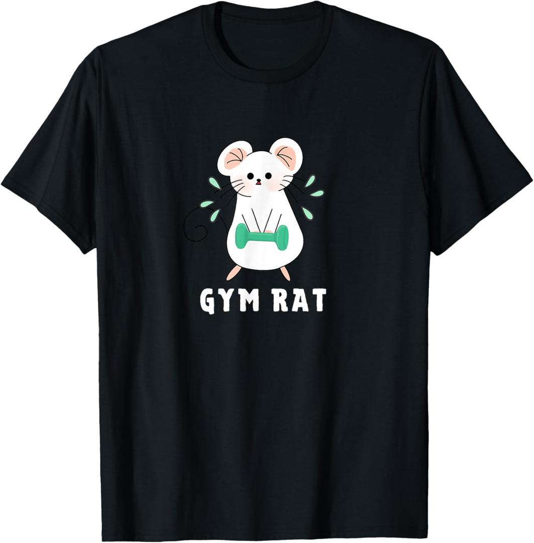 Gym Rat Cute Humorous Exercise Fun Fitness Training Art Wear T-Shirt Men Size Small