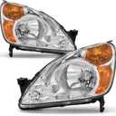 Headlight Compatible with Honda CRV 2002 2003 2004 Headlamp with Chrome Housing Amber Reflector Replacement PairW/O Bulbs