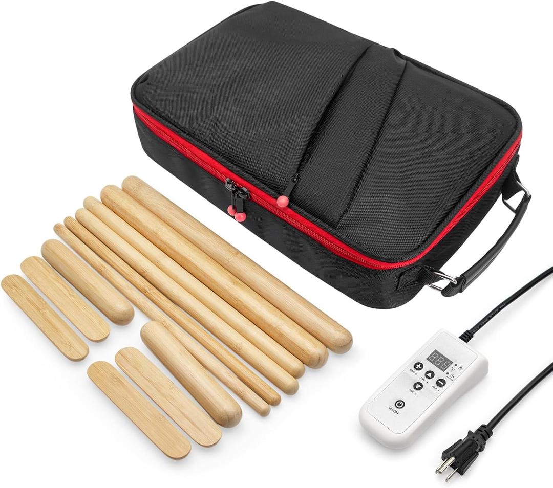 Hot Bamboo Massage Warmer Bag w/ 12 PCS Warm Bamboo Sticks, Portable Professional Electric Heater for Stone, Digital Temperature Controller, Portable Heating Travel Bag (Black)