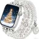 V-MORO Compatible with Apple Watch Band Pearl Series 11/10/9/8/7 45mm/46mm/44mm/42mm Fashion Beaded Elastic Bracelet Bling Jewelry Strap for iwatch SE Series 6/5/4/3/2/1 Pure White,for 5.5"-6.2" Wrist