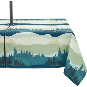 Outdoor Tablecloth with Umbrella Hole Waterproof Heavy Duty 60 x 84 Inch Rectangular Patio Table Cloth Cover with Zipper for Garden, Picnic, Backyard Party, Green Forest Landscape