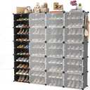 Portable Shoe Rack Organizer with Door, 80 Pairs Shoe Storage Cabinet Easy Assembly, Plastic Adjustable Shoe Storage Organizer Stackable Detachable Free Standing DIY Expandable 10 Tier Black