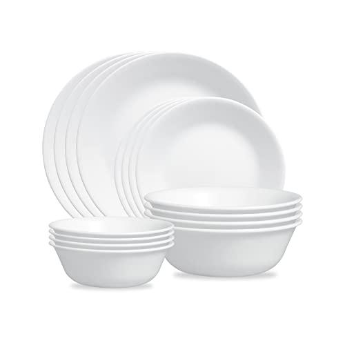 ZOID 3120NM Glass Glossy Mugless Dinnerware Set, White, 16 Pieces