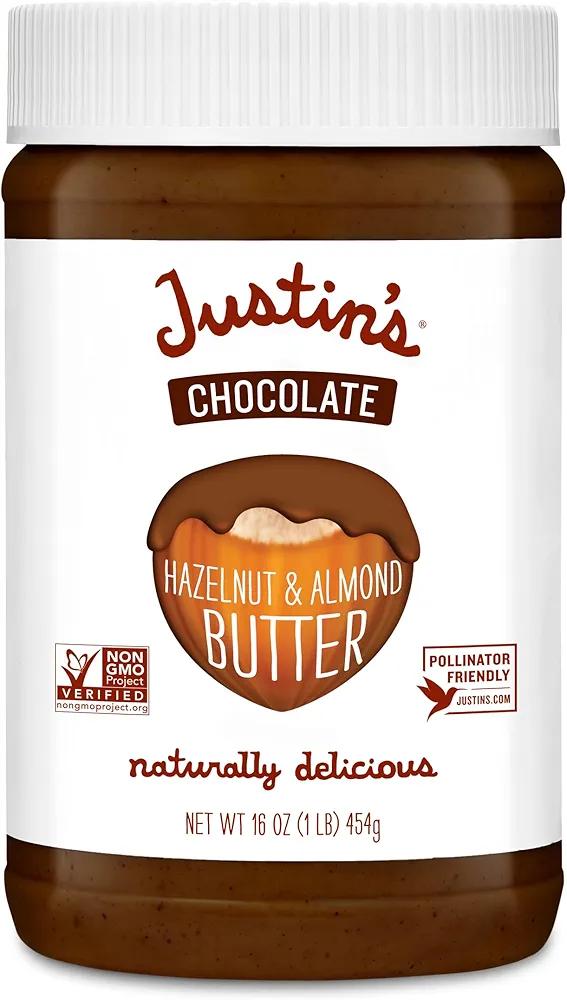 Justin's Chocolate Hazelnut and Almond Butter, Organic Cocoa, No Stir, Gluten-free, Responsibly Sourced, 16 Ounce Jar (6 Pack), BBD: March 19, 2026