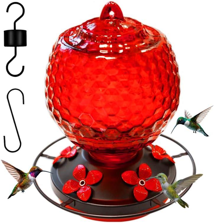 Glass Hummingbirds Feeder for Outdoors Hanging,25 OZ Humming Birds Feeder for Outdoors,Hummingbird Gifts,Gardening Gifts for Women