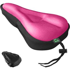Zacro Bike Seat Cushion - Gel Padded Bike Seat Cover for Men Women Comfort, Extra Soft Exercise Bicycle Seat Compatible with Peloton, Outdoor & Indoor Bike Saddles (Pink)
