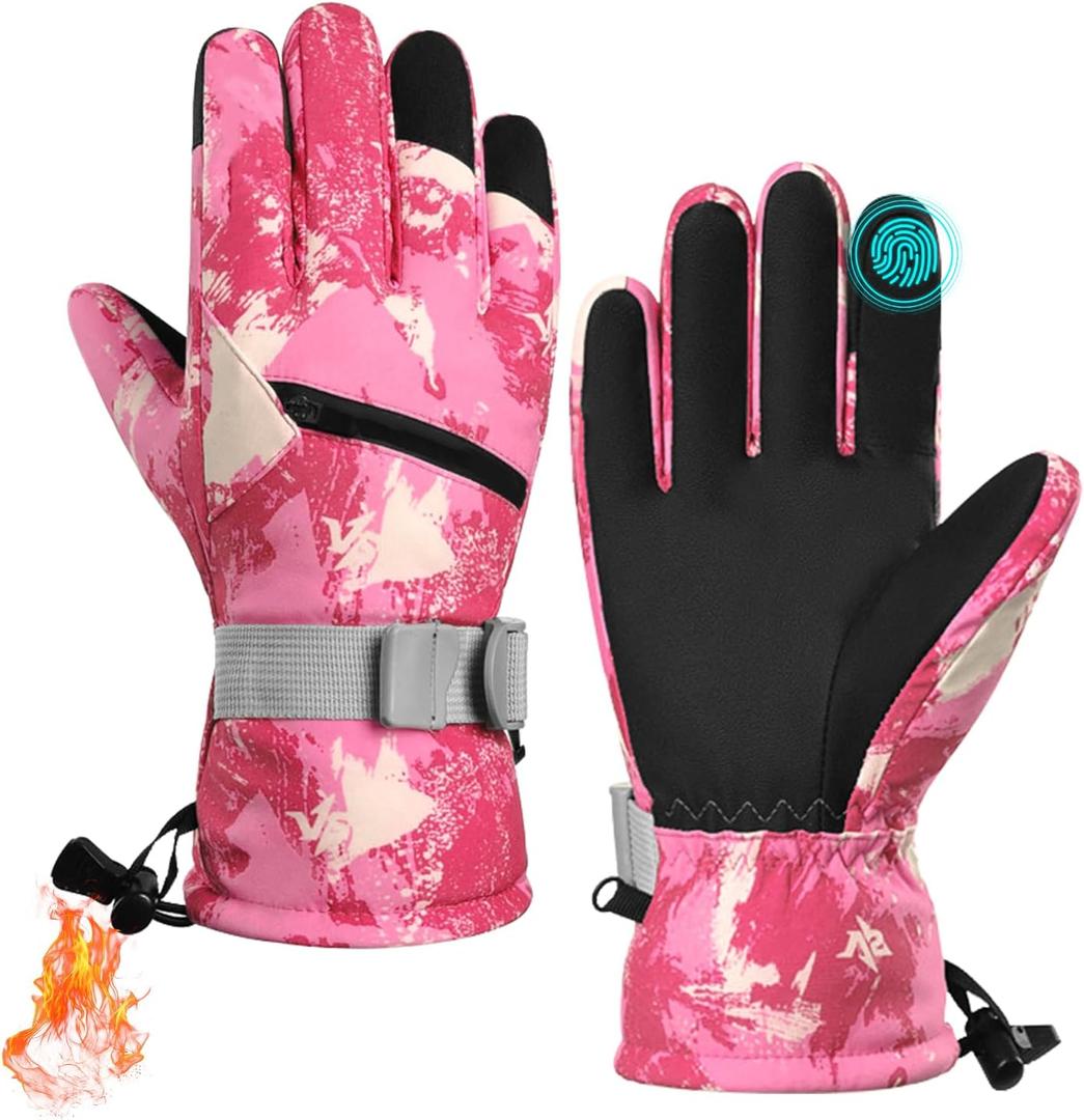 Winter Gloves, Waterproof Thermal Touchscreen Ski Glove, Suit for Ski, Cycling, Hiking, Driving, Typing, Freezer Work (Large, Pink)