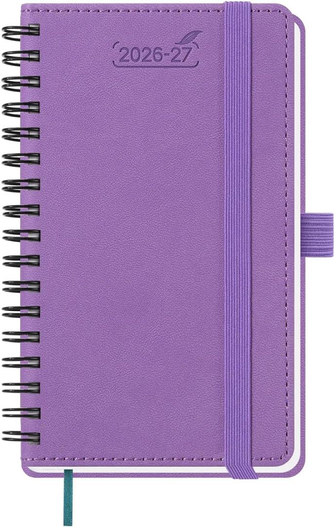 BEZEND Pocket Planner 2026-2027 Weekly and Monthly (3.5" x 6") 18 Months Small Academic Calendar (Jul 26-Dec 27) for Students, Work & Home, Storage Pocket, Spiral PU Leather Softcover -Lavender