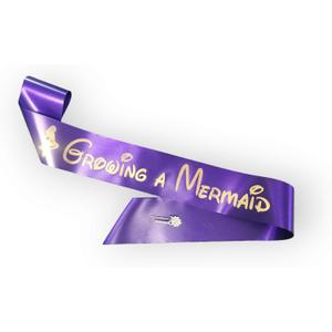 Amy's Bubbling Boutique Growing a Mermaid Baby Shower Sash Mom to be Purple & Gold with Rhinestone Pin