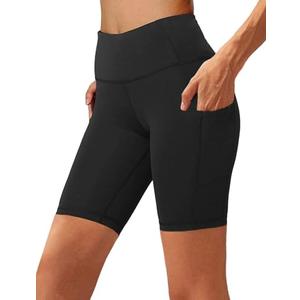 Aoliks Biker Shorts Women with Pockets - 8" High Waisted Tummy Control Running Workout Spandex Gym Volleyball Yoga Shorts Size L