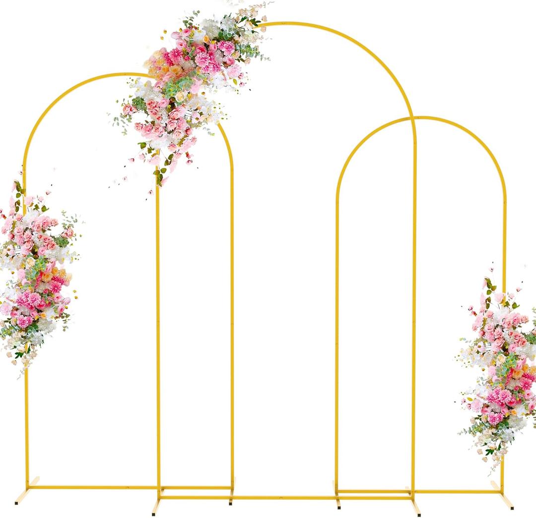 Wokceer Wedding Arch Backdrop Stand 7.2FT, 6.6FT, 6FT Set of 3 Gold Metal Arch Backdrop Stand for Wedding Ceremony Baby Shower Birthday Party Decor