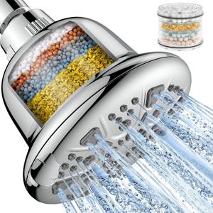 MakeFit Filtered Shower Head - with Filter for Hard Water Softener - 7 Settings Bathroom Rain Showerhead to Remove Chlorine and Heavy Metals (Chrome)