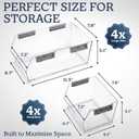 HOMESTEAD Set of 8 Stackable Storage Bins, 4 Large + 4 Small Clear Plastic Organizer Bins, Open Front Design for Kitchen Pantry, Fridge, Cabinet, Bathroom Organization and Bulk Snack Storage