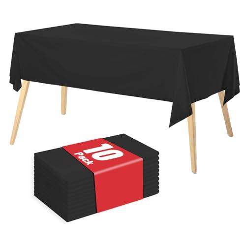 Airbin Plastic Table Cloth Disposable, 10 Packs Disposable Tablecloth 54 X 108 Inch Black Plastic Tablecloth for Rectangle Tables Tougher PEVA Table Cover for Party Decorations Picnic Dining Birthday
