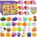 28 Pack Valentines Day Gifts for Kids, Mochi Squishes Party Favor Set with Filled Hearts and Valentines Greeting Cards, Valentine's Day School Prize Party Favor, Classroom Exchange Gift Set