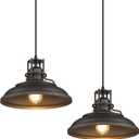 FEMILA Industrial Pendant Lights Fixture,2 Lights Farmhouse Hanging Lights for Kitchen Island,12 inch Oil Rubbed Bronze Finish,4FY15-MP-2PK ORB