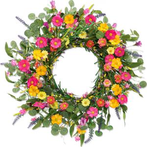 Consevisen Spring Wreaths for Front Door, 22 Inch Summer Eucalyptus Artificial Floral Flower Wreath, Green Door Daisy Lavender for Home Porch Decor Window Wall Farmhouse Indoor Outdoor