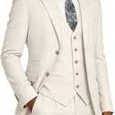 Suits for Men Slim Fit Formal Mens Suits 3 Piece Jacket Vest Pants Wedding Prom Men's Tuxedo Suit Set (Beige, XXXL)
