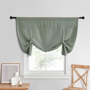 NICETOWN Kitchen Window Curtains for Cabinet, Farmhouse Tie Up Short Curtains for Small Window Thermal Roman Shade Adjustable Valance Balloon Blind for, 52" x 45", Greyish Green, 1 PC