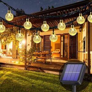 Lezonic Solar String Lights Outdoor Waterproof,50LED Solar Crystal Globe Lights,8 Mode 7M/24Ft Outdoor Solar Powered String Lights for Garden,Patio Yard,Christmas,Parties,Wedding(Warm White)