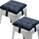 HFCNMY Bar Stool Cushions Square, 2 Pack Thick Square Seat Cushion Bar Stool Covers Kitchen Dining Chair Pads Padding with Ties Removable 12 in Black